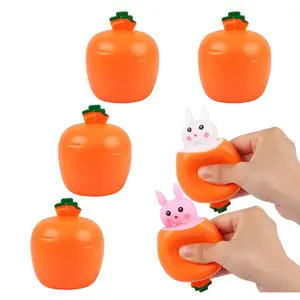 4 Pack Bunny Carrot Squeeze Stress Balls, Pop-Up Rabbit Fidget Toy for Kids & Adults, Sensory Stress Relief Toy for ADHD & Autism, Cute Easter Party Favors & Birthday Gifts, Soft Silicone Squeeze Toy