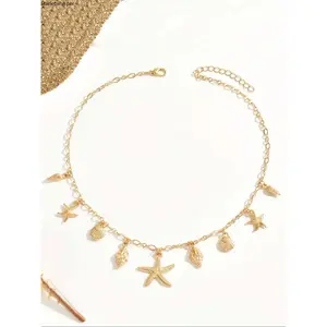 Women's Boho Layered Necklace with Starfish, Shell & Conch Pendants, Vintage Trendy Beach Style, Dainty Chic Jewelry, Ideal Gift for Girlfriend & Perfect for Daily Vacation Wear