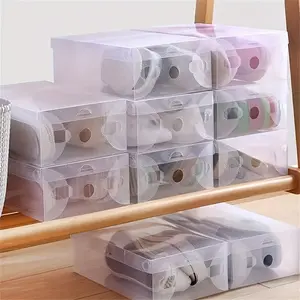 4 Transparent Plastic Shoe Boxes with Lids, Stackable Foldable Travel Storage Bins, Suitable for Sports Shoes Sandals High Heels, Durable Easy Clean