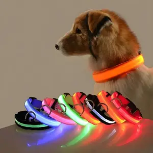 Collar (Glow) - Dog Collar Nylon LED Night Safety Flashing Glow In The Dark Pet Dog Leash pet Dogs Luminous Fluorescent  dog accessories collar night safety Rechargeable reflective cat