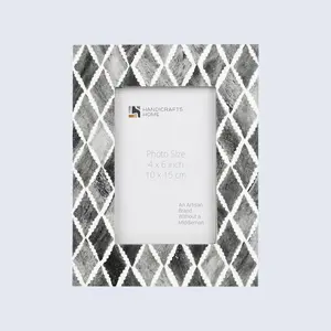 Handicrafts Home Classic Bone Mosaic Moroccan Picture Frame 4x6 inch Diamond Design Slate White Decor MDF Artisan Brand