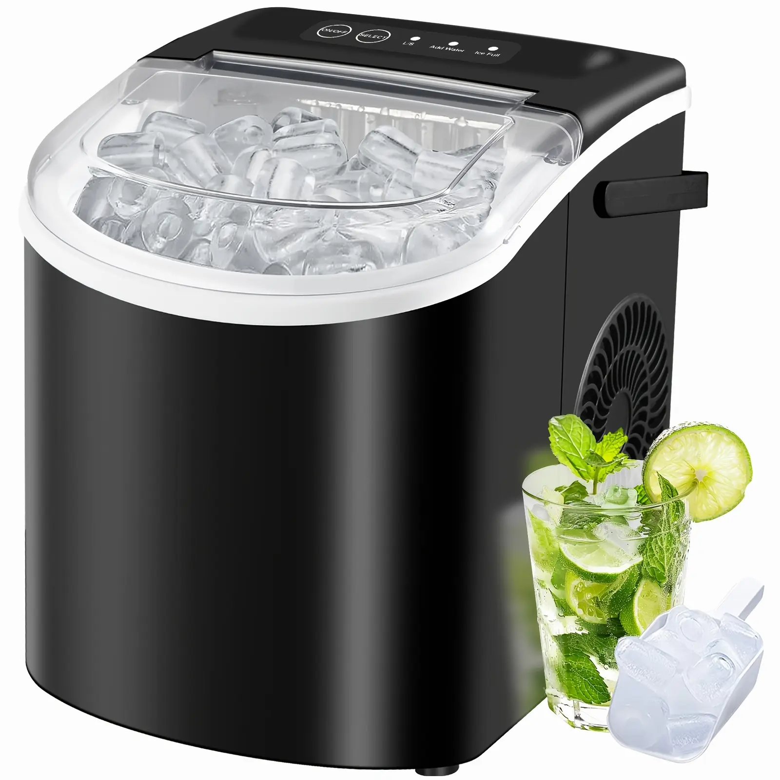 Countertop Ice Maker with Handle, Produces 29 Pounds of Ice in 24 Hours, Makes 9 Ice Cubes in 6 Minutes. Portable Ice Maker Comes with a Basket And Ice Scoop