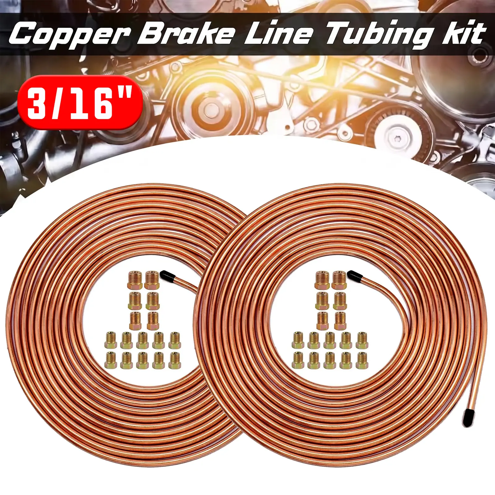 2 X 25Ft 3/16 Inch Brake Line Kit, Copper Coated Flexible Tube with 16 Fittings for Car, Truck, SUV, Trailer