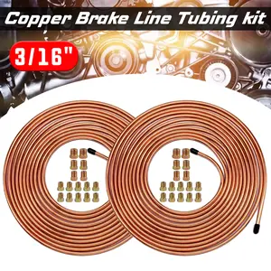 2 X 25Ft 3/16 Inch Brake Line Kit, Copper Coated Flexible Tube with 16 Fittings for Car, Truck, SUV, Trailer