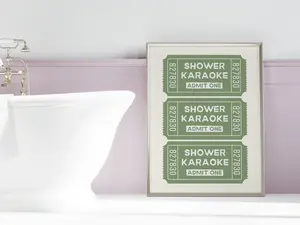 Shower Karaoke Ticket Sage Green Print, Bathroom Aesthetic Poster, Retro Print, Funny Wall Art Poster, Trendy Cute Decor, Digital Download