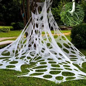 800 Sqft Giant Spider Web Halloween Decorations Outdoor with 10 Small Spiders &10 Ground Nails Stretchy Beef Cloth Netting Cut-Your-Own Flexible Elastic for Yard Party Decor Cotton Lightweight