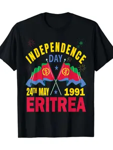 Eritrea Independence Day Eritrean Flag 24th May 1991 Celebration Design National Theme Unisex Graphic Tees Casual Men's Top Vintage Funny T-shirt Crewneck Breathable