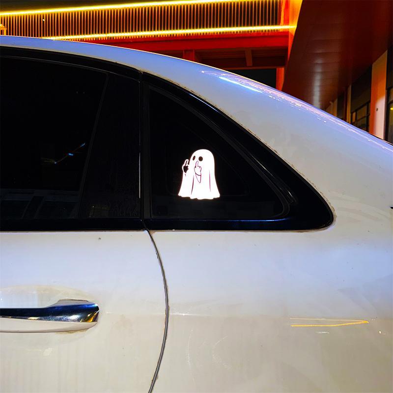 Halloween Glow-in-the-Dark Ghost Decal - PVC Sticker Middle Finger Design Reflective Car & Motorcycle Decor for Windows & Paint 2/4 pcs