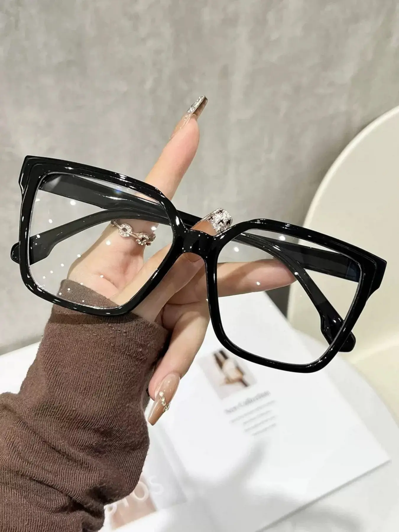Women's Large Frame Simple Designer Fashion Y2K Bohemian Versatile Square Frame Glasses, Stylish Eyewear for Everyday Use, Trendy Accessory, Square Frame Eyeglasses, Trendy Casual Frames