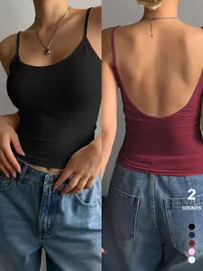 Women's Sweet & Sultry Soft Backless Spaghetti Strap Camisole, Slim Fit Sleeveless Basic Top, Solid Color, Layering or Solo Wear, Daily Essential