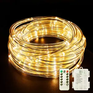 LED Rope Lights Battery Operated String Lights 40Ft 120 LEDs 8 Modes Hanging Fairy Lights Dimmable Timer with Remote for Camping Party Halloween Christmas Decoration Warm White