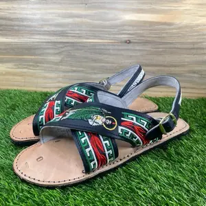 San Judas Mexican Crossed Huarache Sandals with Embroidered Design and Comfortable Leather Sole