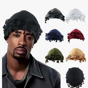 Turban for Men Women Vintage Twist Durag Head Wraps Satin Lined Halo Turban with Tassel Waves Braids