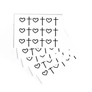 5 PCS Mini Waterproof Temporary Religious Christian Cross Heart Tattoos Black Finger Fake Tattoo Arm Waist Hand Sticker Girl Boy Female Male