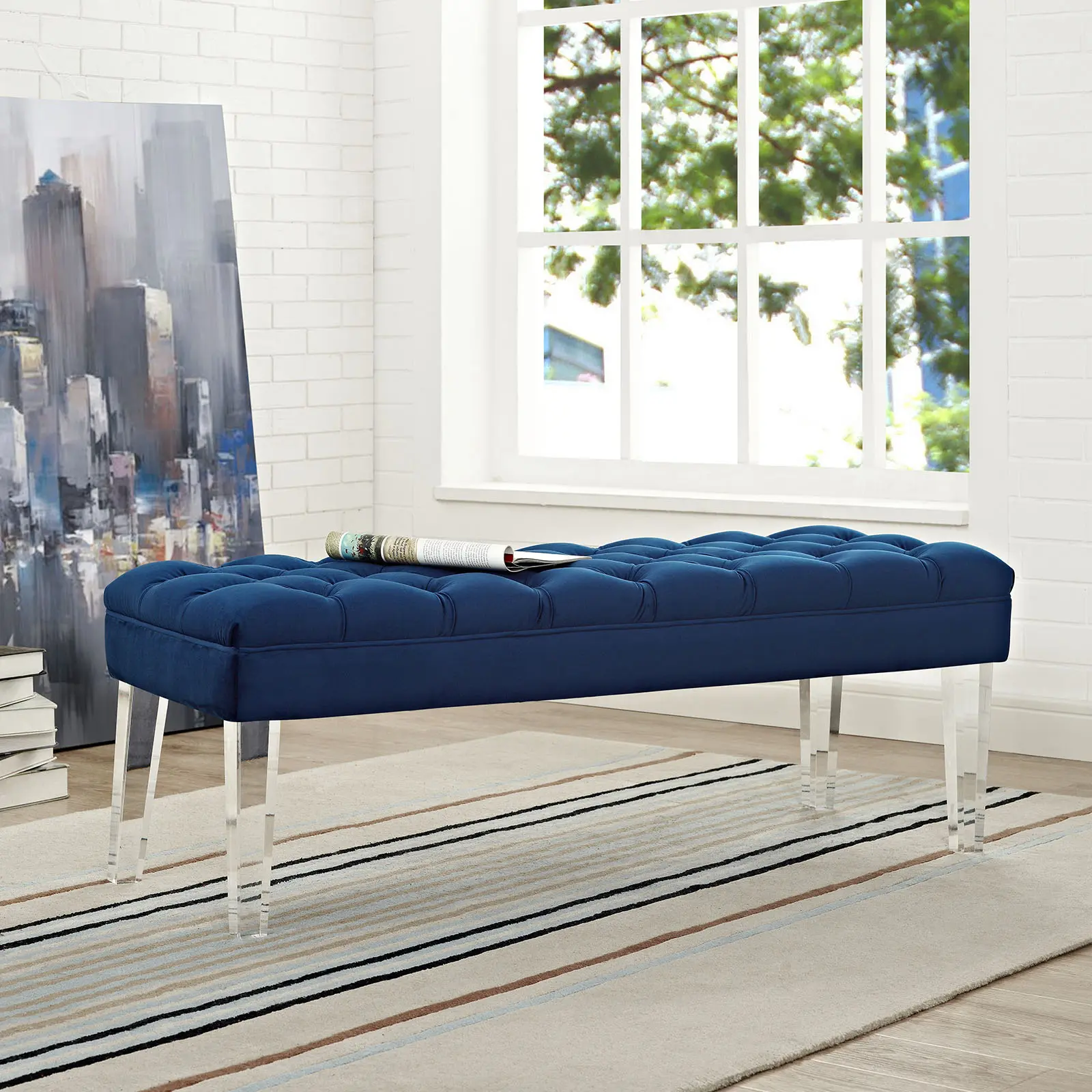 Modway Valet Performance Velvet Bench in Navy Modway Valet Performance Velvet Bench in Navy
