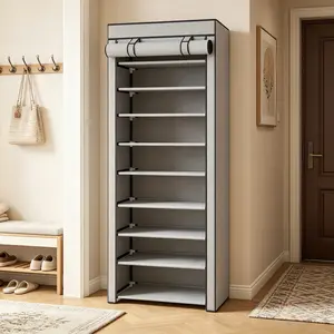 Thick Non-Woven Fabric Shoe Rack, 10 Layers 9 Compartments, Large Capacity with Dust Cover, Space-Saving, Ideal for Entryway, Dorm, Home