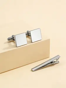 3-Piece Men's Classic Square Cufflinks + Tie Clip Set, Business Style Jewelry for Suits, Perfect Gift for Father, Husband, Boyfriend, Jewellery