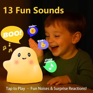 Halloween Cute Ghost Night Light for Kids-Touch+Squishy Silicone+2700k Eye-Safe LED+Fun Sounds,30-Min Timer,Dimmable,Nursery/Bedside/Bedroom Light - Gift for Boys&Girls&Baby&Toddler Cut Ghost Light I