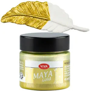 Viva Decor Maya Gold (Old Gold) 1.52 Fl Oz - Shiny metallic acrylic paint for creative works on wood, glass, and porcelain. Impact-resistant, smudge-proof, and weatherproof for long-lasting results