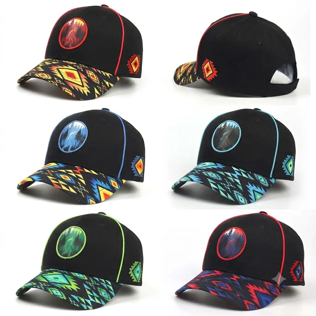 Bigfoot Sasquatch Embroidered Baseball Cap, Tribal Geometric Pattern Adjustable Hat for Men & Women, Halloween Gift, Back to School Streetwear Outdoor Cap