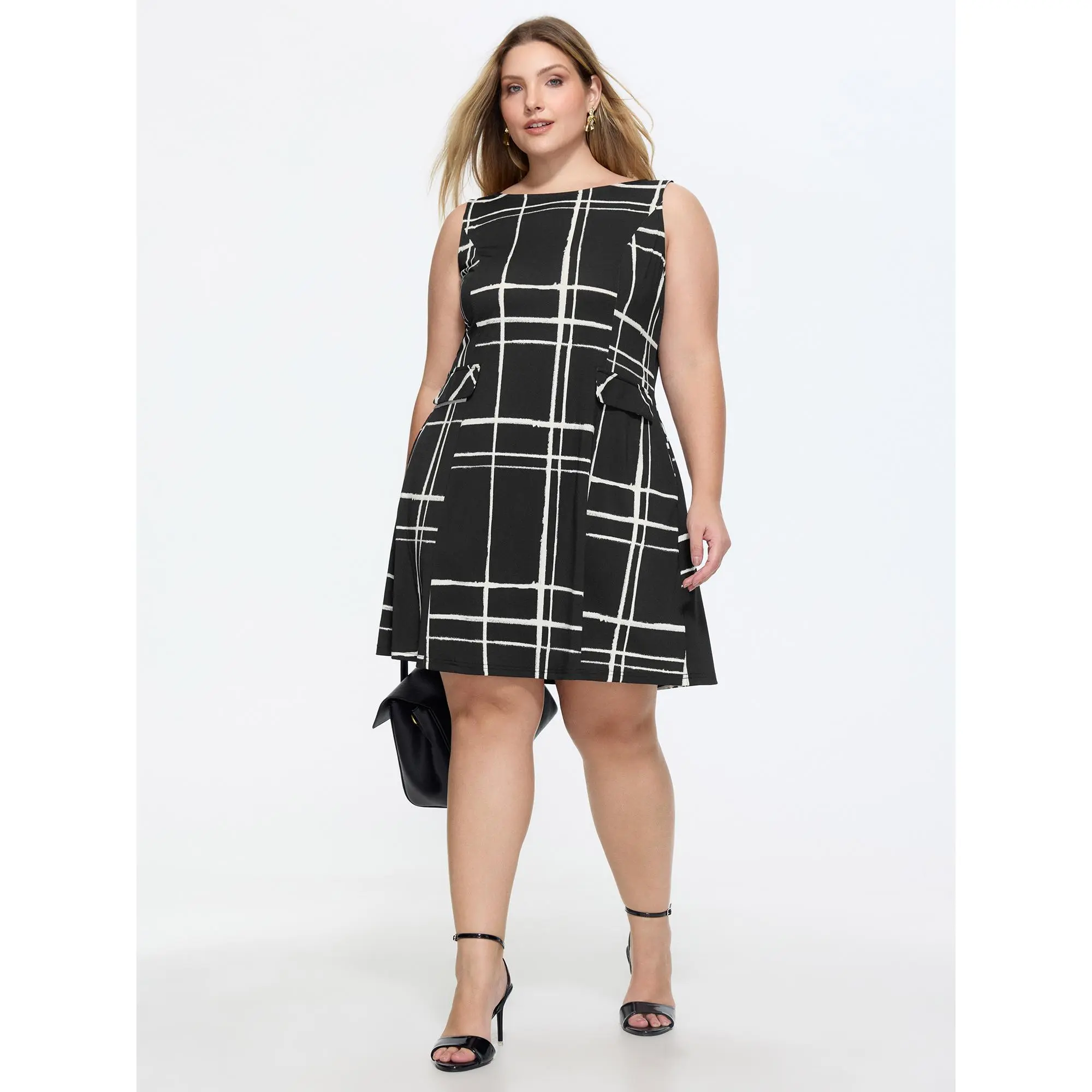 BloomChic Women's Plus Size Sleeveless Striped Garment, Casual Office Polyester Blend with Shoulder Cutouts and Low Iron Fabric