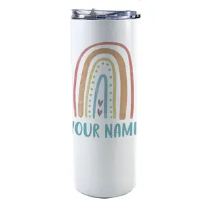 Trend Setters Original (Boho Rainbow - Personalized) 20 Oz Stainless Steel Travel Tumbler with Straw (White) SSTUMW0092