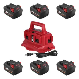 Simultaneously Charging 6-Port Lithium-Ion Charger Replacement for Milwaukee ΛΛ18 Six Pack Sequential Charger with LED Indicator Light Compatible with ΛΛ18 Battery