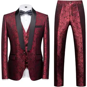 Mens 3 Piece Suit Slim Fit Shawl Lapel Tuxedo for Daily Business Wedding Party (Suit Jacket + Pants + Vest)