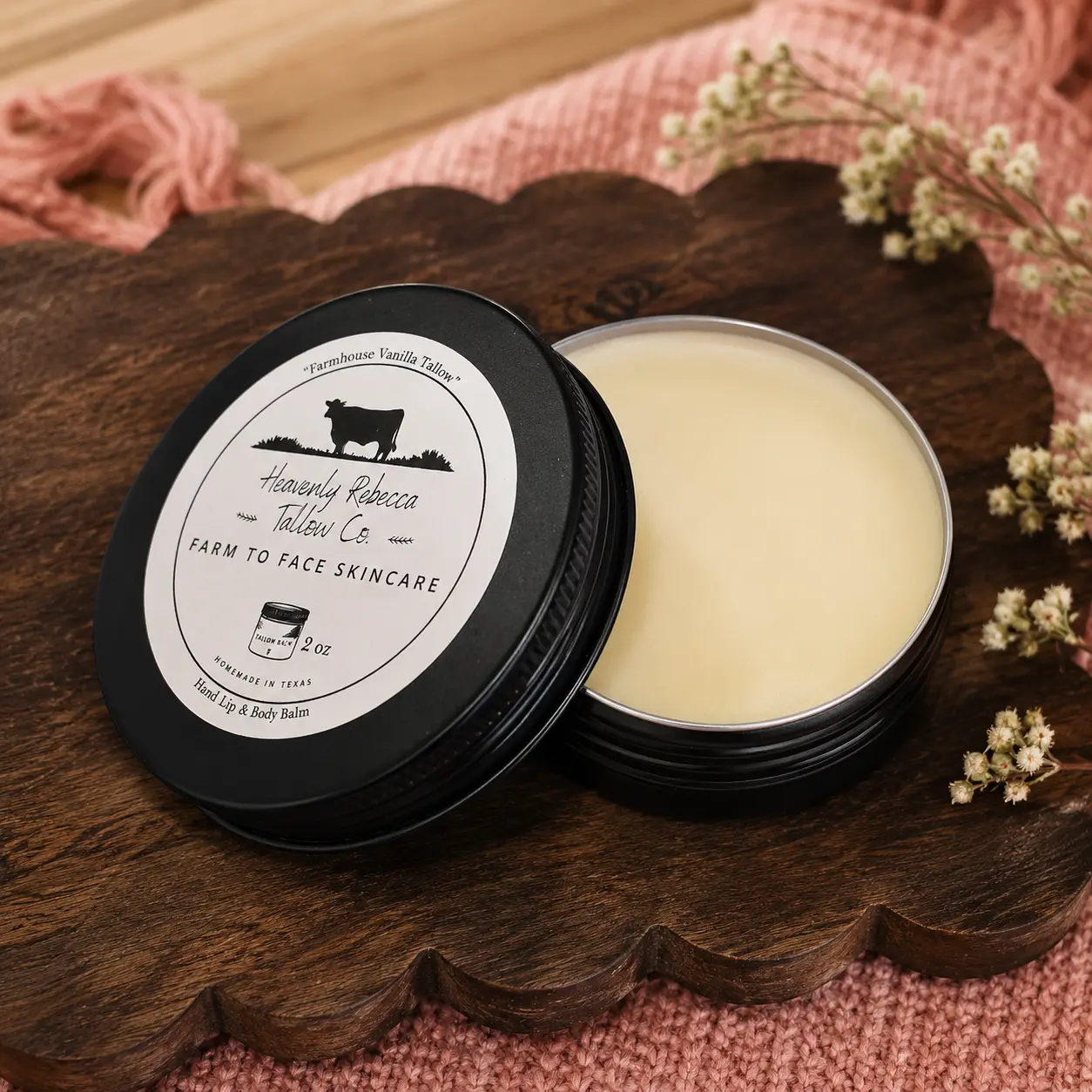 “Farmhouse Vanilla Tallow-” Hand, Lip & Body Balm 2oz tin can