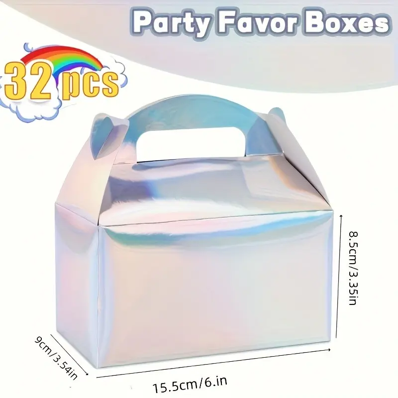 32pcs Rainbow Foil Paper Gift Box with Handle - Versatile Party Gift Box, Suitable for Weddings, Birthdays, Bridal Gifting Events, Anniversary Celebrations, and Festive Occasions - Perfect for Christmas, Halloween, Thanksgiving, and Graduation Season. Cre