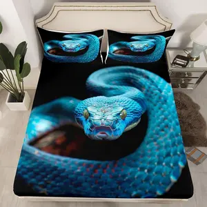 Blue Snake Bedding Set,3D Snake Printed Bed Set for Girls Teens Bedroom Decor Kids Exotic Wild Animal Fitted Sheet Microfiber Reptile Tropical Theme Bed Cover(1 Fitted Sheet )