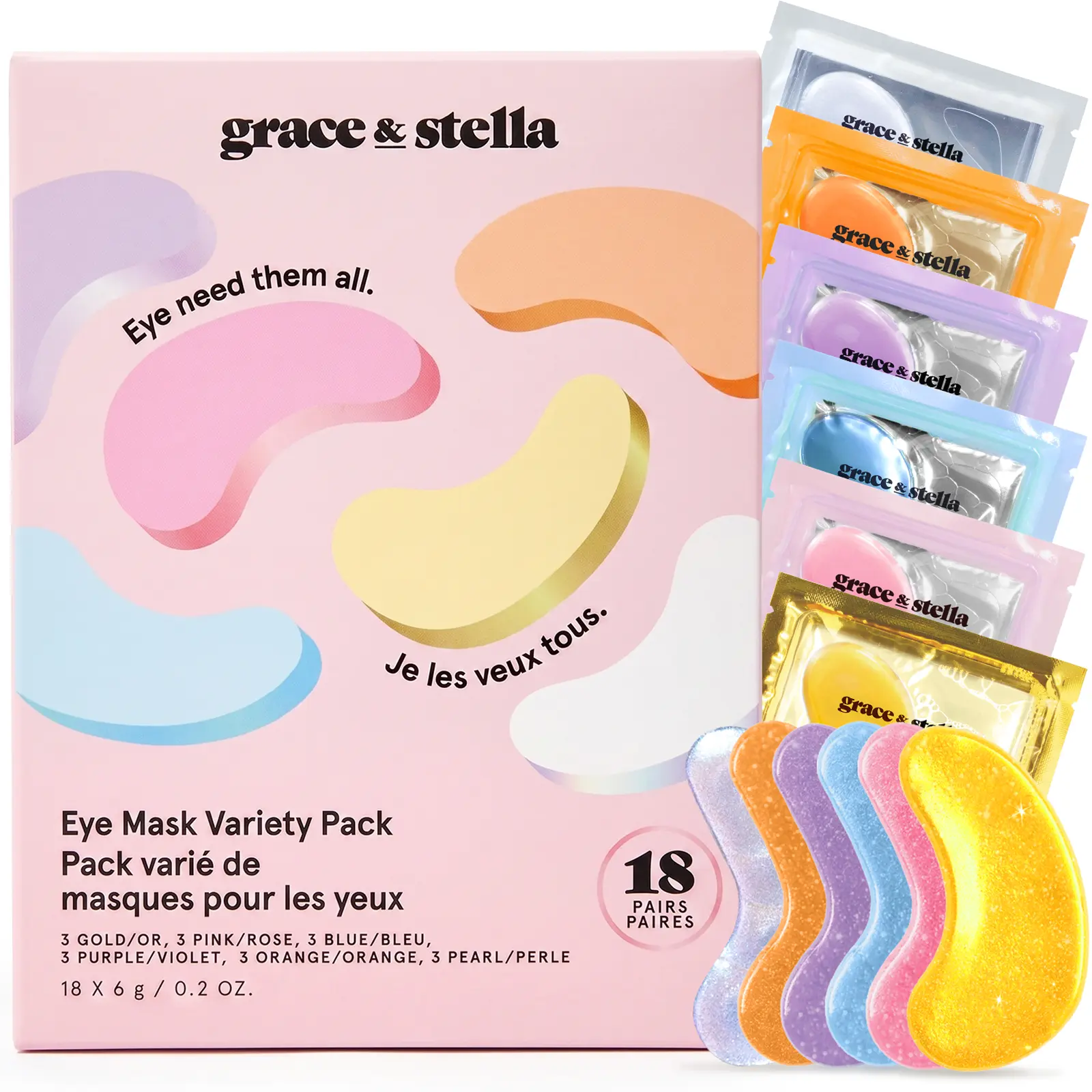 Under Eye Masks – 18 Pairs, Hydrating Eye Patches for Dark Circles, Puffy Eyes & Wrinkles | Brightening Cooling Eye Mask Treatment for Tired Eyes, Self Care Skincare Gift Set, Under Eye Patch Routine for Smooth Radiant Skin by grace & stella