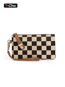 Women's Checkered Wristlet Keychain Wallet Clutch, Detachable Strap Design, Casual Style, All-Season Use, Perfect Gift for Women & Girls, Trendy Minimalist Checkerboard Pattern Purse
