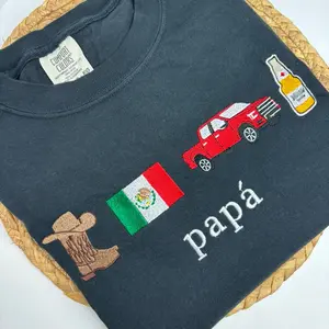 Black Papá Embroidered TShirt Mexican Dads  T-Shirt