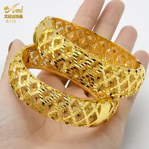ANIID 24K Dubai Color Bangles Bracelet For Women African Indian Gold Bangle Jewellery Luxury Arabic Female Jewelry Wedding Gift