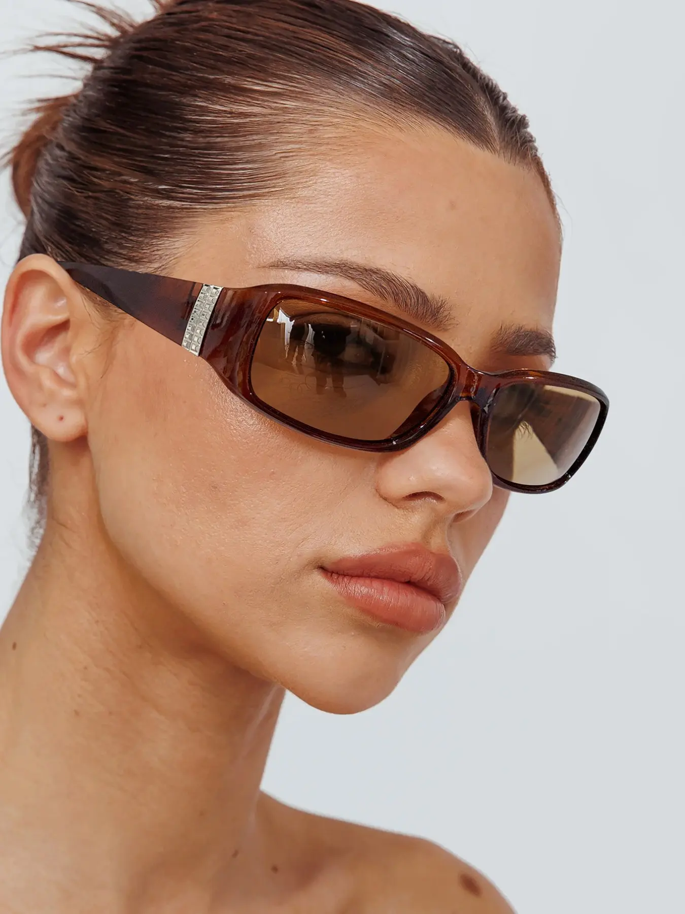 Women's Acrylic Shield Square Frame Sunglasses, Uv400 Lenses, Casual Colorblock Design, Perfect for All Seasons, Travel Essential Accessory