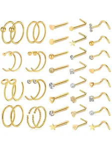 40-Piece Stainless Steel Nose Ring Set, Unisex Spiral Nose Studs, Fashion Jewelry for Women and Men, Durable and Stylish