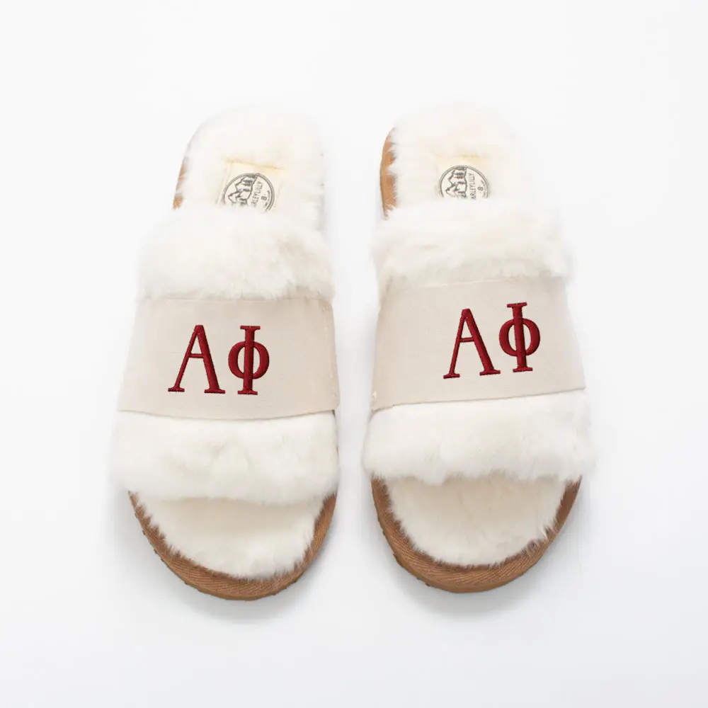 Alpha Phi Fuzzy Slippers | Ivory