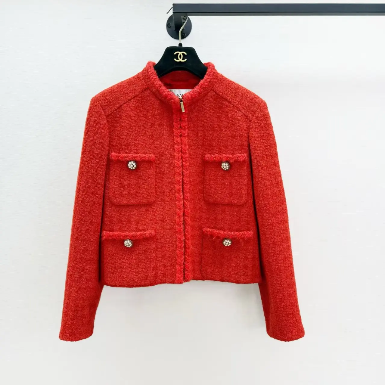 Pre-owned Chanel Wool Four Pocket Zip Jacket Authentic Size 38 Shoulder 41cm Bust 102cm Length 50cm Sleeve 57cm 102293