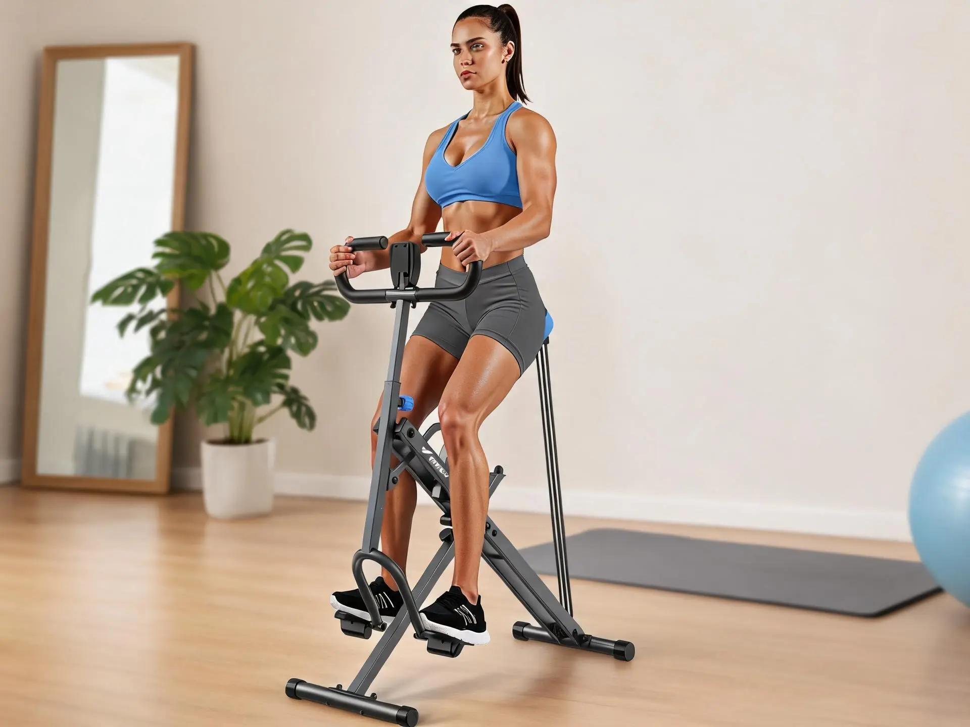 2-in-1 Foldable Home Workout Machine, Multi-Functional Squat & Row Trainer, Simple Assembly Lower Body Fitness Equipment for Glute & Leg Targeted Training，Tension Rope