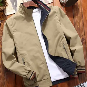 Reversible Long Sleeve Windbreaker Jacket with Stand Collar and Zipper, Fashion Outdoor Casual Wear, One-Button Two-Wear Style Coats