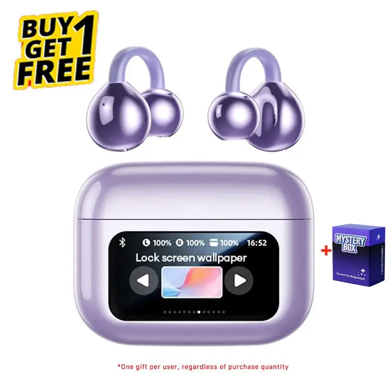 Clip On Ear Earbuds With Audio-Visual Future Touch Screen, Audio Wireless Headphones for Music & Phone Calls,Sport Waterproof & Sweatproof