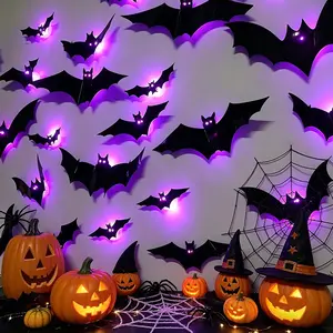 36 Pcs Halloween Glow Wall Decor, 3D Bat Lights, Various Sizes, Perfect for Party, Bedroom Window Decoration, Indoor Outdoor Home Stickers