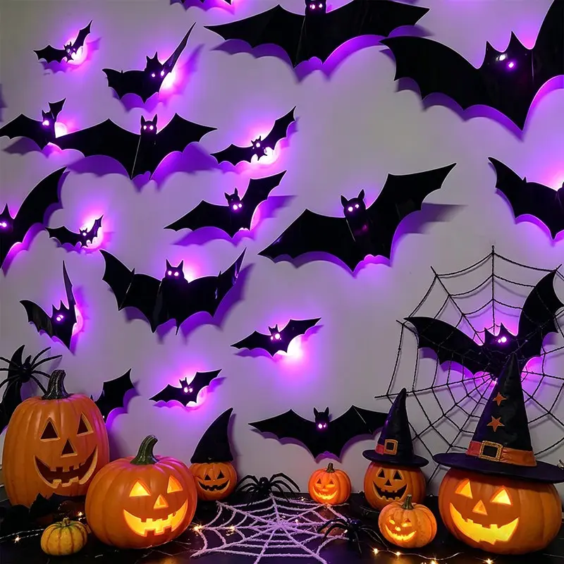 36-Piece Halloween Glowing Wall Decor, Festive Decoration, 3D Bat Light, Various Sizes, Perfect for Halloween Parties, Bedroom Window Decor, Indoor Outdoor Home Stickers