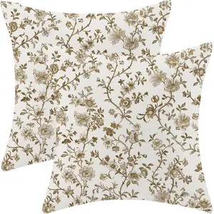 Brown Floral Coordinated Pillow  Set of 2, Chinoiserie Cream Vintage Flower Throw Pillows Case, Boho Spring Outdoor Decorative Farmhouse Decor Cushion Covers for Home Sofa Bed Couch