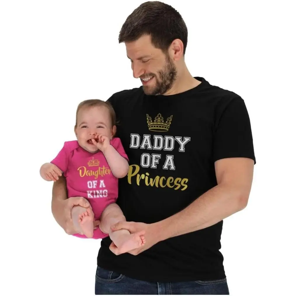 Tstars Daddy of a Princess & Daughter of a King Dad and Baby Matching Outfits Father's Day Shirt and Infant Bodysuit Set for Dad and Baby Girl Soft Cozy Premium Fabric Vibrant Prints Made in USA