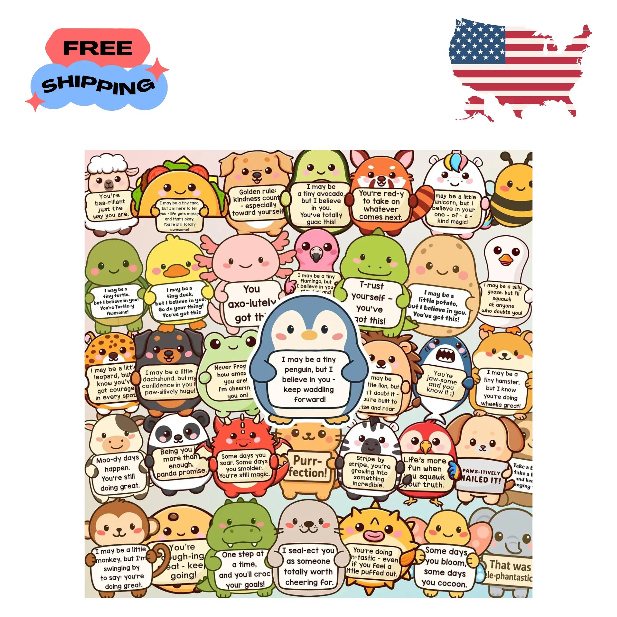 120pcs Holographic Tiny Cheer Squad Emotional Support Animals Sticker