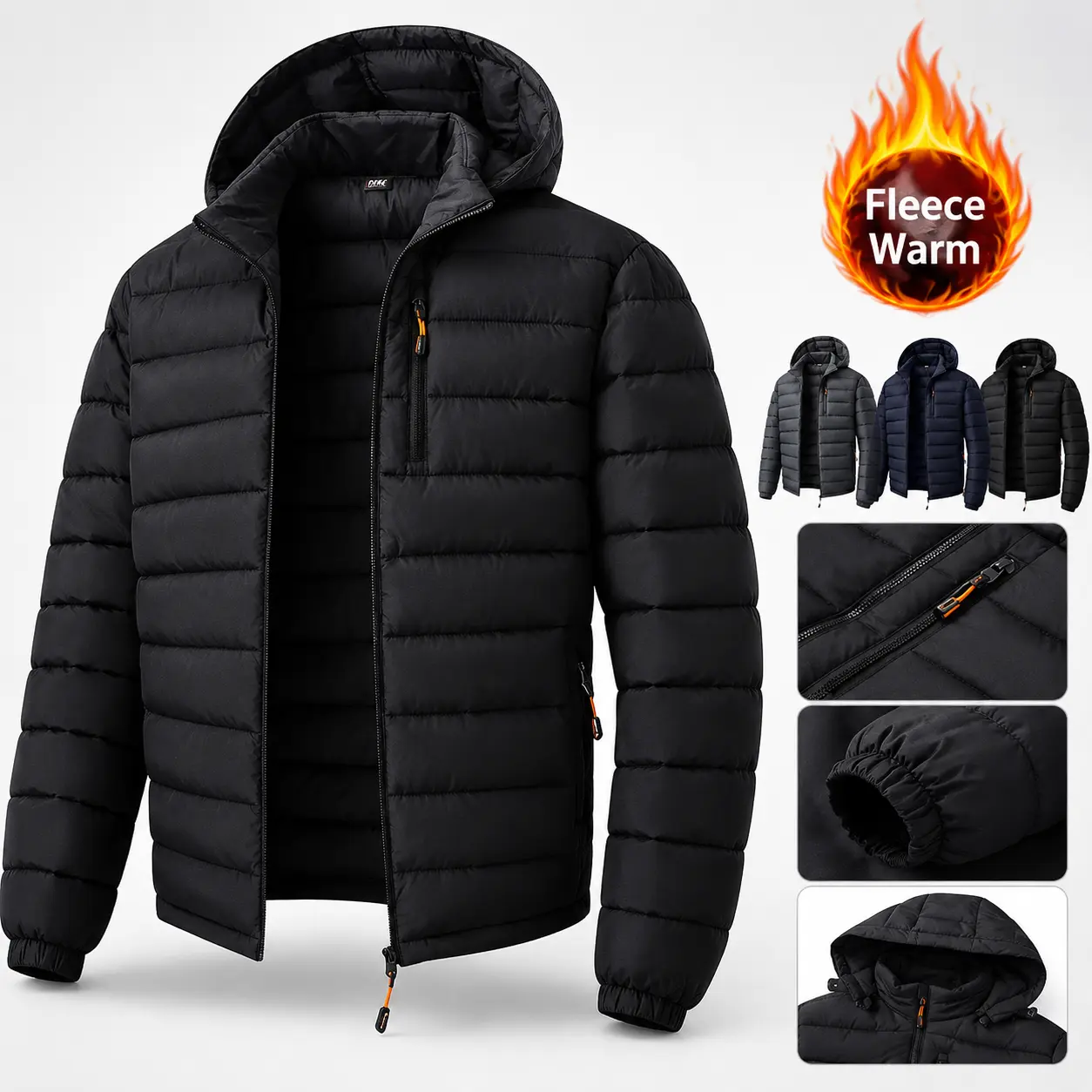 Men’s thickened hooded jacket for autumn and winter, warm lining, waterproof and windproof; suitable for outdoor sports—hiking, running, camping, fishing, mountaineering, travel, skateboarding; casual softshell jacket; beige/khaki; long-sleeve solid-color