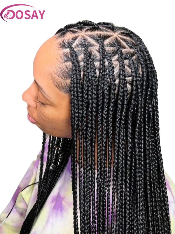 Triangle Box Braided Wigs 26 Inch Synthetic Full Lace Wig Handmade Knotless Box Braids With Baby Hair For Black Women