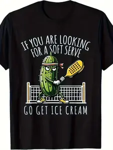 Men's Funny Pickleball Player Paddleball Lover T-Shirt - Retro Short Sleeve Tee with Dill Pickle & Paddle Graphic - Casual Sportswear for Pickleball Court, Casual Wear - Fit Funny Gift for Fans